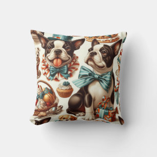 Retro Cute Boston Terrier Illustration Cushion