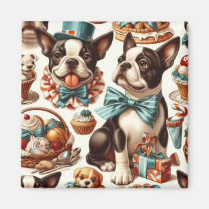 Retro Cute Boston Terrier Illustration Magnet