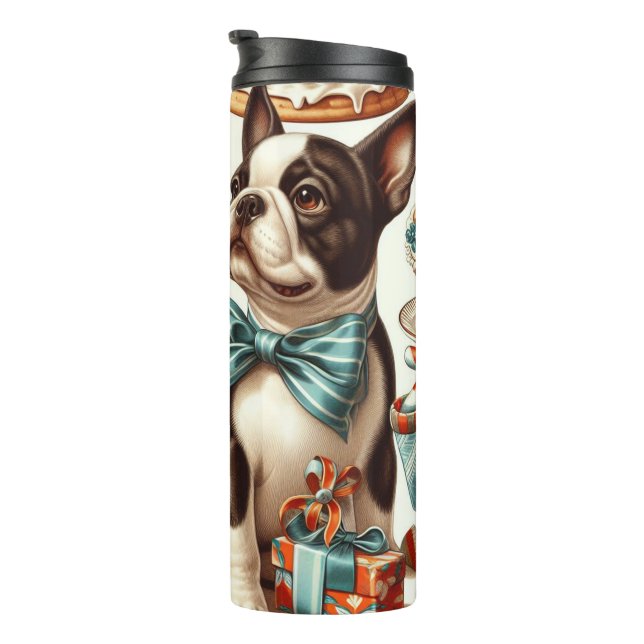 Retro Cute Boston Terrier Illustration Thermal Tumbler (Rotated Right)