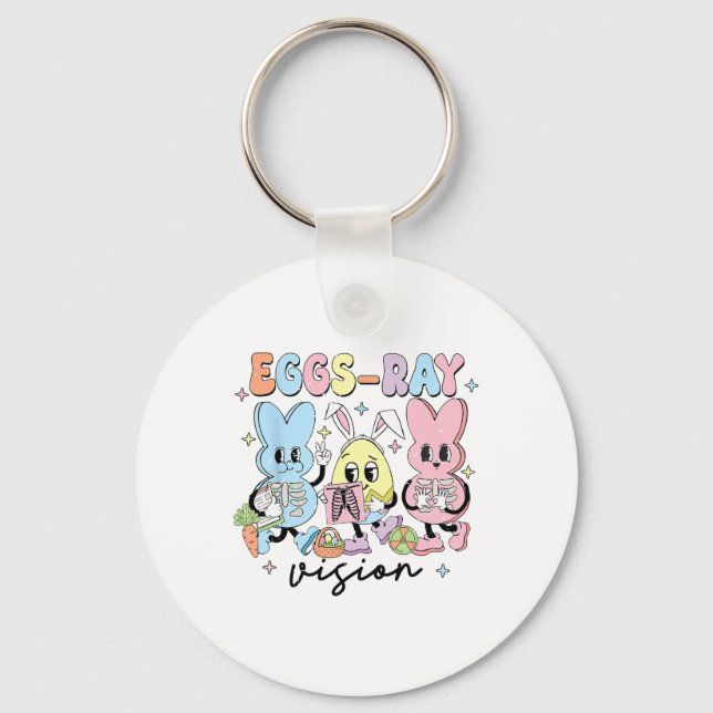 Retro Cute Bunny Eggs Ray Vision Nurse Easter Day  Key Ring (Front)