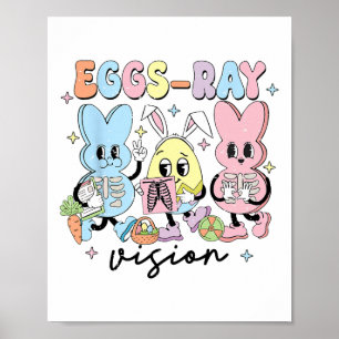Retro Cute Bunny Eggs Ray Vision Nurse Easter Day Poster