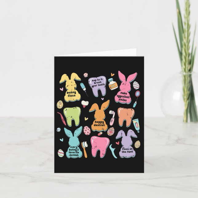 Retro Cute Bunny Teeth Dental Squad Funny Dentist  Card (Front)