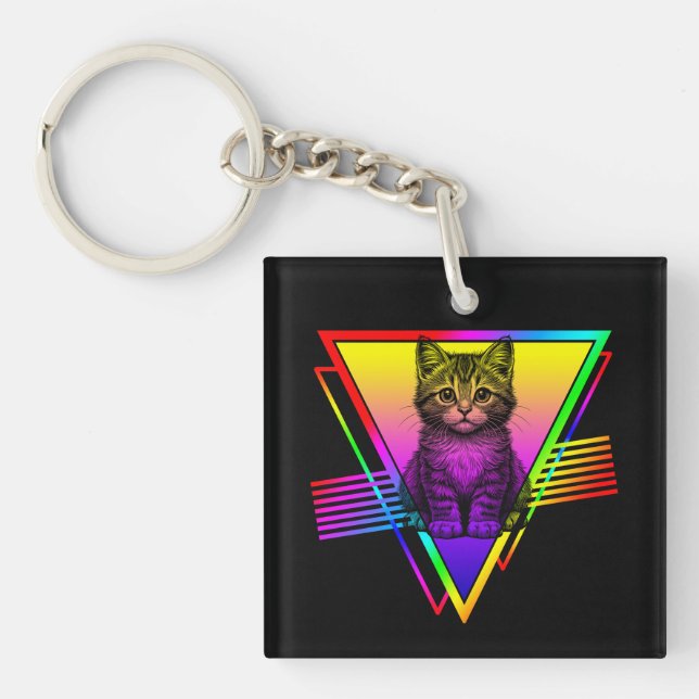 Retro Cute Cat Key Ring (Front)