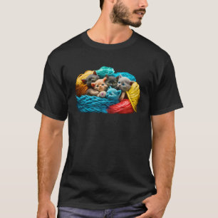 Retro Cute Cats in Wool Stylish Vintage T-Shirt