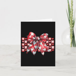 Retro Cute Chequered Heart Coquette Red Bow Valent Card