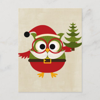 Retro Cute Christmas Owl Holiday Postcard