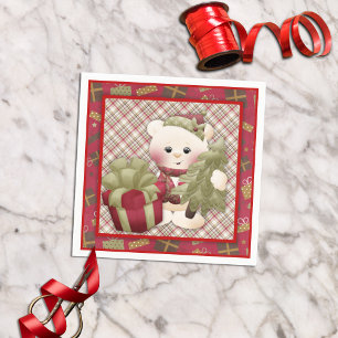 Retro Cute Christmas Tree White Bear Decoupage Napkin