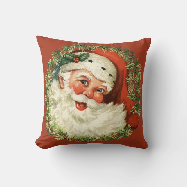 Retro Cute Chubby Santa Wreath Holiday Christmas Cushion (Front)