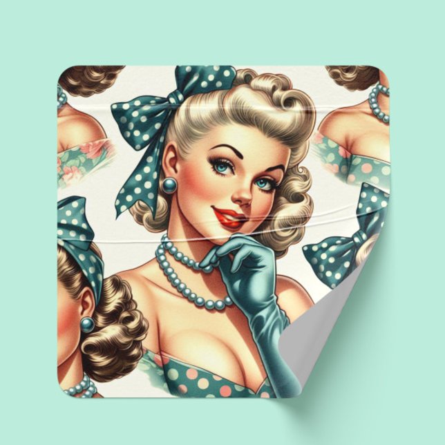 Retro Cute Classic Pinup Square Sticker (Creator Uploaded)