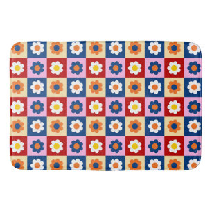 Retro Cute colourful Flowers Pattern Bath Mat