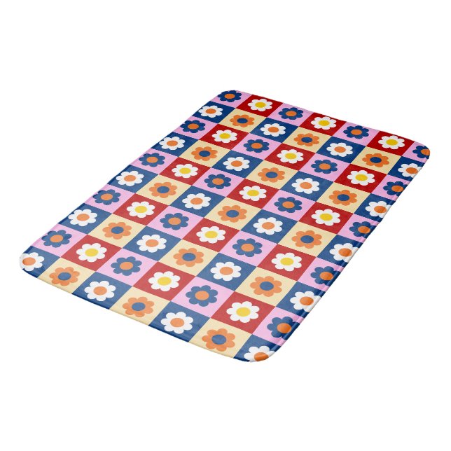 Retro Cute colourful Flowers Pattern  Bath Mat (Angled)