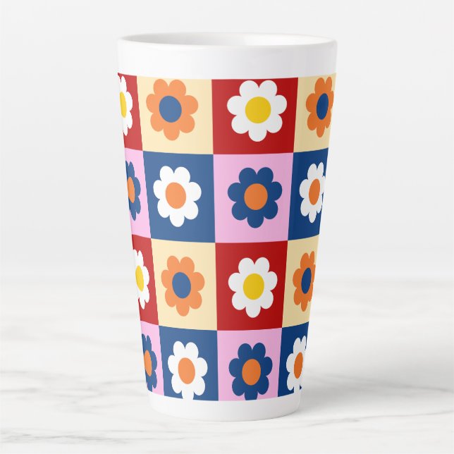 Retro Cute colourful Flowers Pattern  Latte Mug (Front)