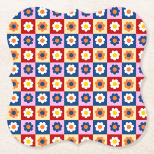 Retro Cute colourful Flowers Pattern Paper Coaster