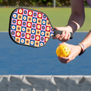 Retro Cute colourful Flowers Pattern Pickleball Paddle