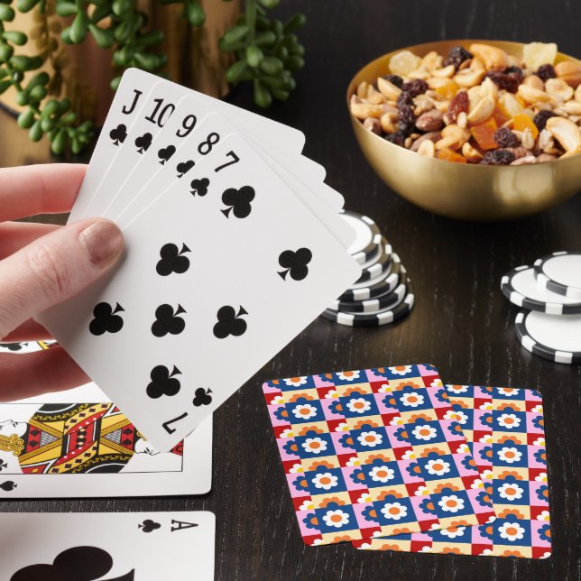 Retro Cute colourful Flowers Pattern  Playing Cards (In Situ)