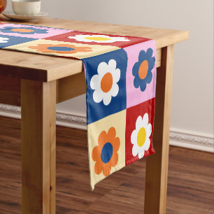 Retro Cute colourful Flowers Pattern  Short Table Runner