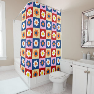 Retro Cute colourful Flowers Pattern  Shower Curtain