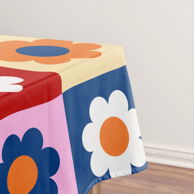 Retro Cute colourful Flowers Pattern  Tablecloth (In Situ)