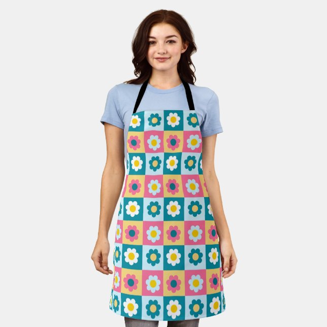 Retro Cute colourful Pastel Flowers Pattern  Apron (Worn)