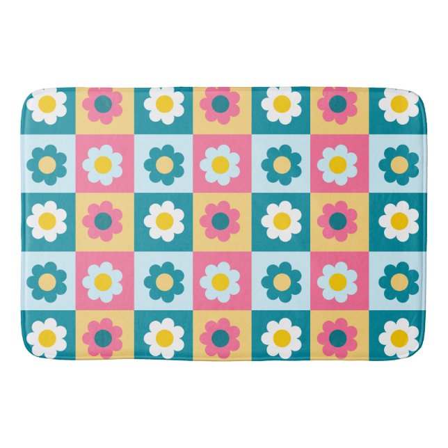 Retro Cute colourful Pastel Flowers Pattern  Bath Mat (Front)