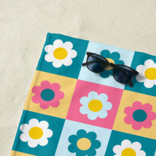 Retro Cute colourful Pastel Flowers Pattern  Beach Towel
