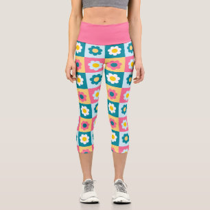 Retro Cute colourful Pastel Flowers Pattern  Capri Leggings