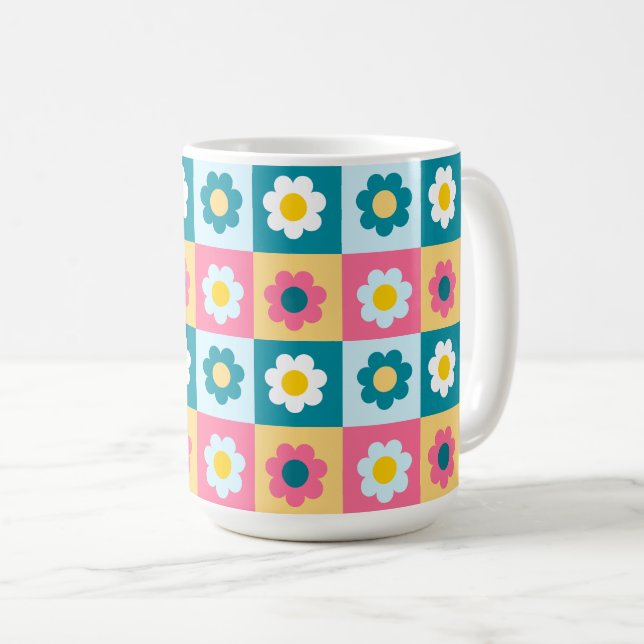 Retro Cute colourful Pastel Flowers Pattern  Coffee Mug (Front Right)