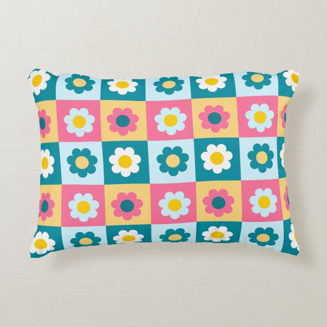 Retro Cute colourful Pastel Flowers Pattern  Decorative Cushion (Front)