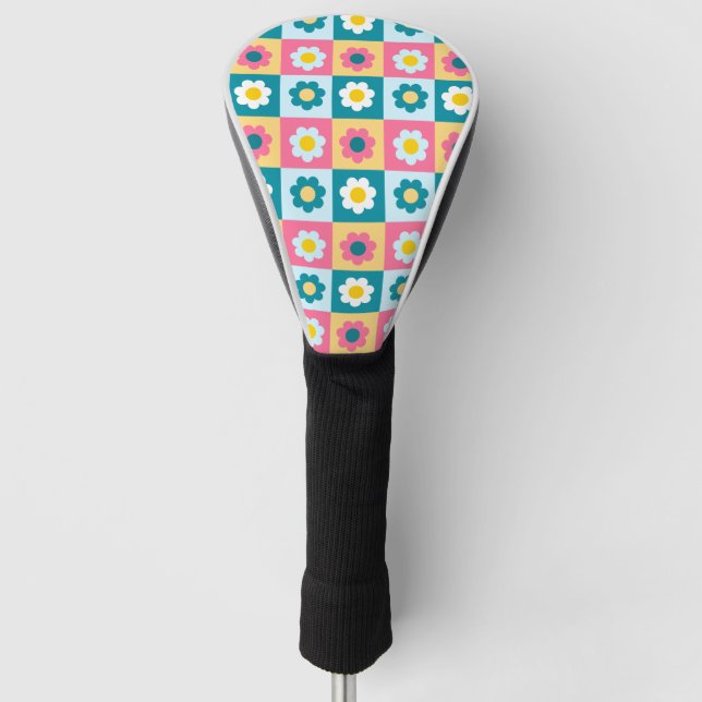 Retro Cute colourful Pastel Flowers Pattern  Golf Head Cover (Front)
