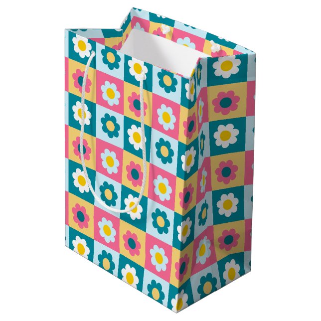 Retro Cute colourful Pastel Flowers Pattern  Medium Gift Bag (Back Angled)