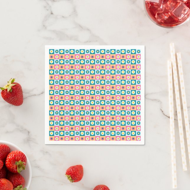 Retro Cute colourful Pastel Flowers Pattern  Napkin (Insitu)