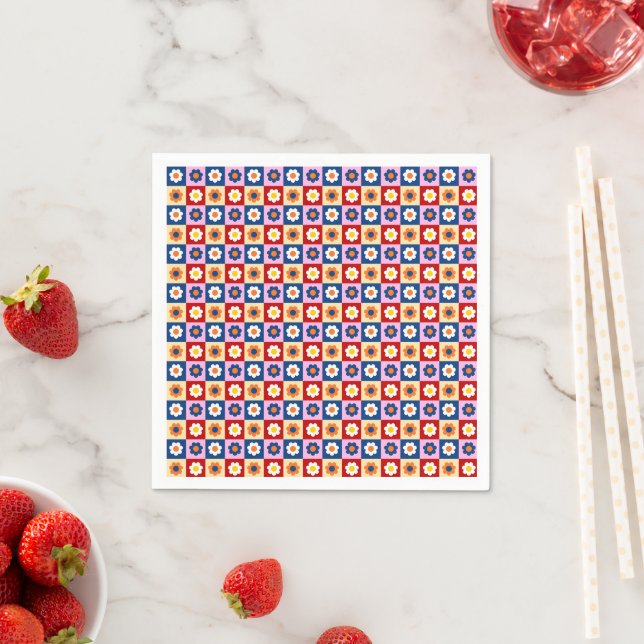Retro Cute colourful Pastel Flowers Pattern  Napkin (Insitu)