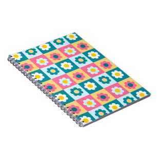 Retro Cute colourful Pastel Flowers Pattern  Notebook