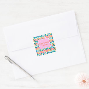 Retro Cute colourful Pastel Flowers Pattern Square Sticker