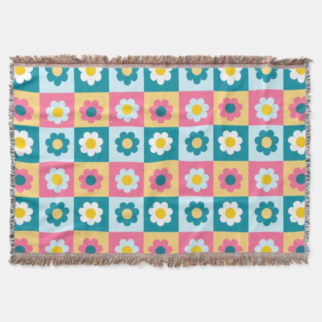 Retro Cute colourful Pastel Flowers Pattern  Throw Blanket (Front)