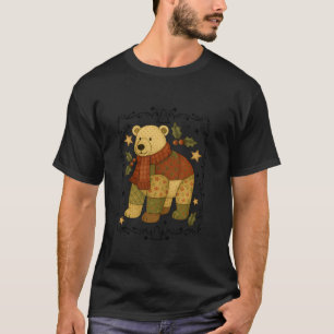 Retro Cute Coquette Polar Bear Patchwork Christmas T-Shirt
