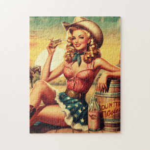 Retro Cute Cowgirl Jigsaw Puzzle