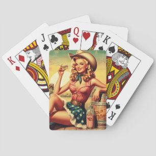 Retro Cute Cowgirl Playing Cards