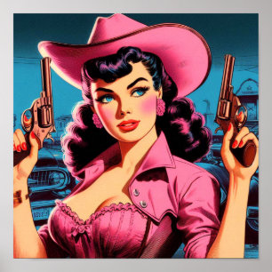 Retro Cute Cowgirl Poster