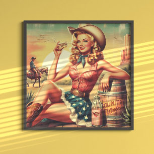 Retro Cute Cowgirl Poster