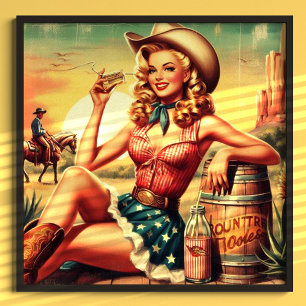 Retro Cute Cowgirl Poster