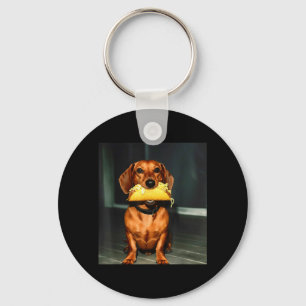 Retro Cute Dachshund Dog Eating Taco Meme Mexican Key Ring