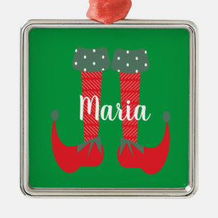 Retro Cute Elf Feet Christmas Present Metal Ornament