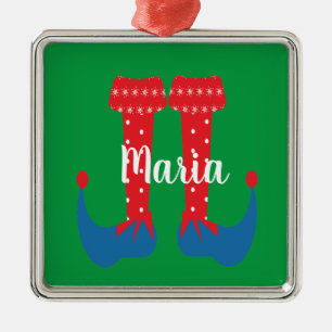 Retro Cute Elf Feet Christmas Present Metal Ornament