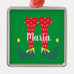 Retro Cute Elf Feet Christmas Present Metal Ornament
