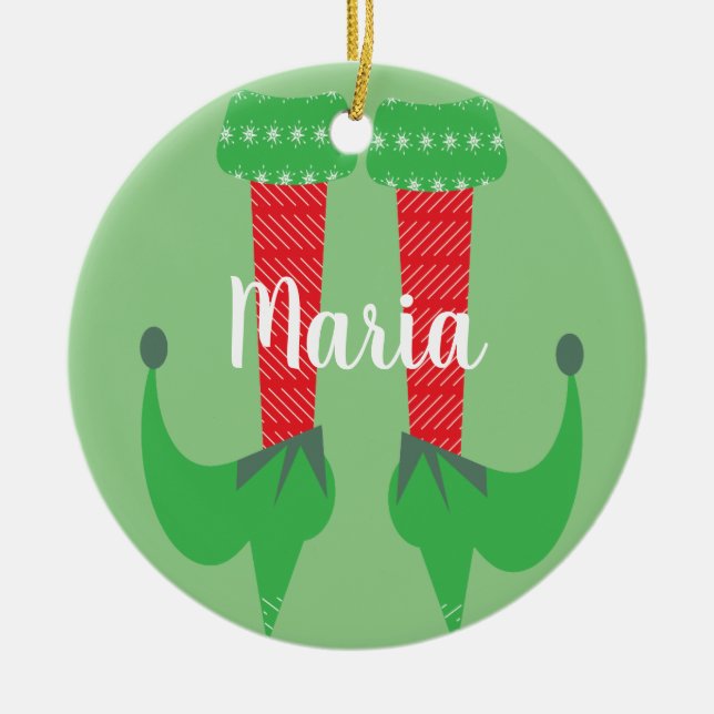 Retro Cute Elf Feet Heels Christmas Present Ceramic Ornament (Front)