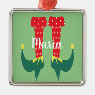 Retro Cute Elf Feet Heels Christmas Present Metal Ornament