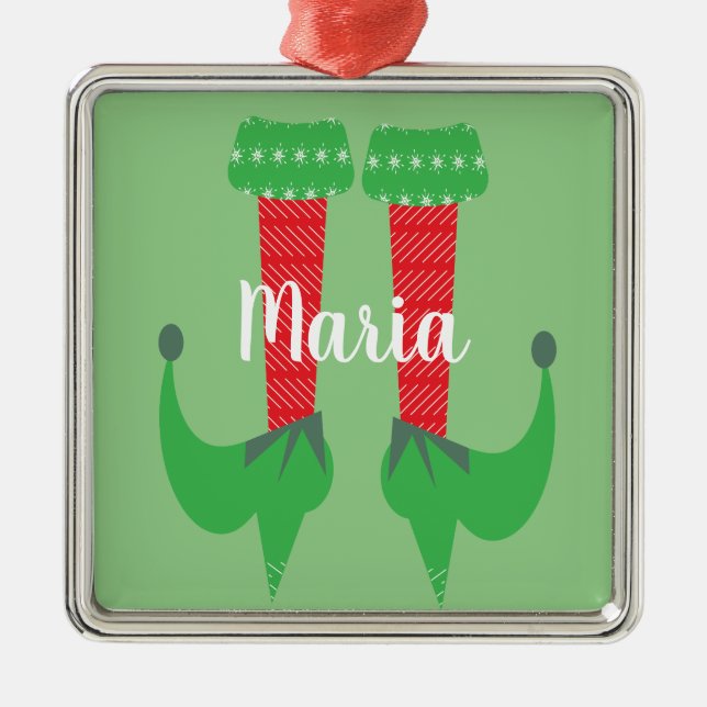 Retro Cute Elf Feet Heels Christmas Present Metal Ornament (Front)