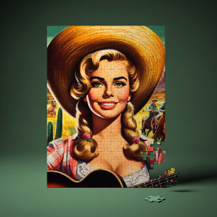 Retro Cute Farm Woman Jigsaw Puzzle