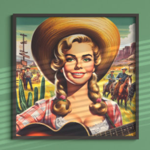 Retro Cute Farm Woman Poster